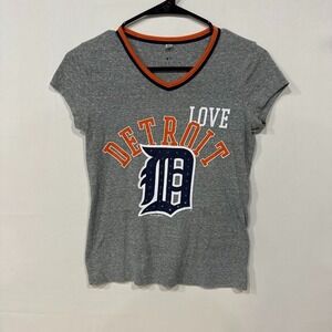 MLB Detroit Tigers Women's V-Neck T-Shirt Size 12‎ Gray Orange Blue